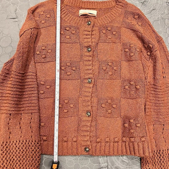 ANTHROPOLOGIE‎ Pilcro Textured Puff Sleeve Cardigan Sweater Size XL Button Front - Picture 11 of 11